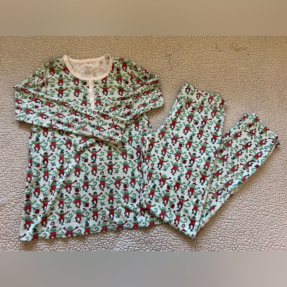 Roller Rabbit Mint Green Holiday Monkey Pajama Set